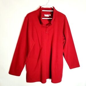 Denim & Co Top Women's XL Red Cozy Fleece Pullover Shirt Red Pockets
